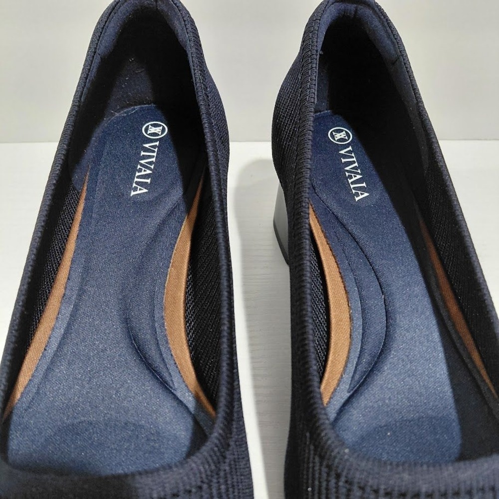 Vivaia Melody 2.0 Navy Blue Ribbed Knit Square Toe Block Heel Pumps Size 39 - Picture 5 of 11